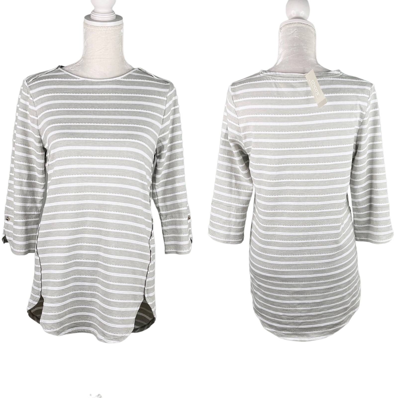 Other Chico's Zenergy Textured Top S 4-6 Gray White Stripe 0 New Size S / US 4 / IT 40 - 1 Thumbnail
