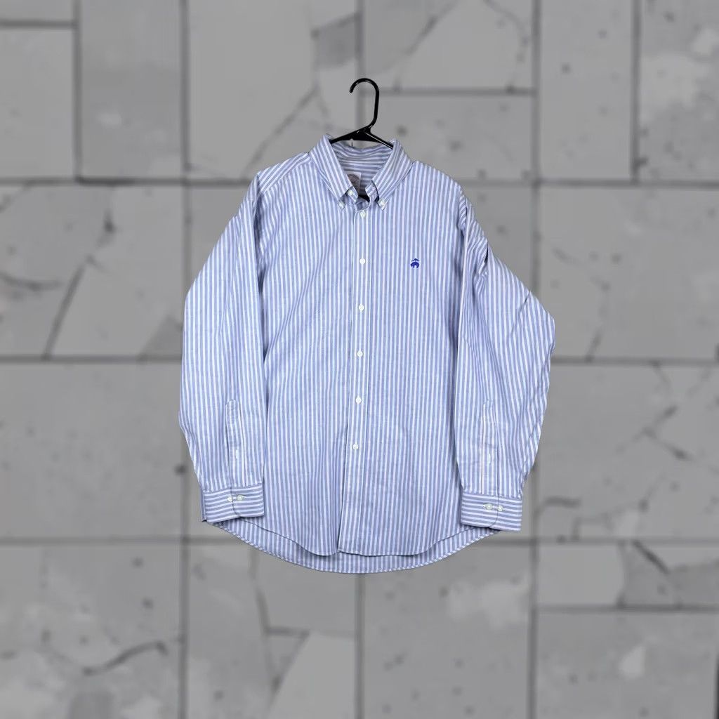 Brooks Brothers Brooks Brothers Dress Shirt Mens L Blue Stripe Madison Fit Non Iron Stretch Shirt Size 42R - 1 Thumbnail