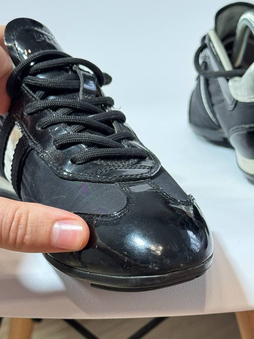 Prada Prada Black Patent Leather & Nylon Sneakers Size 35.5 Size US 5.5 / IT 35.5 - 6 Thumbnail