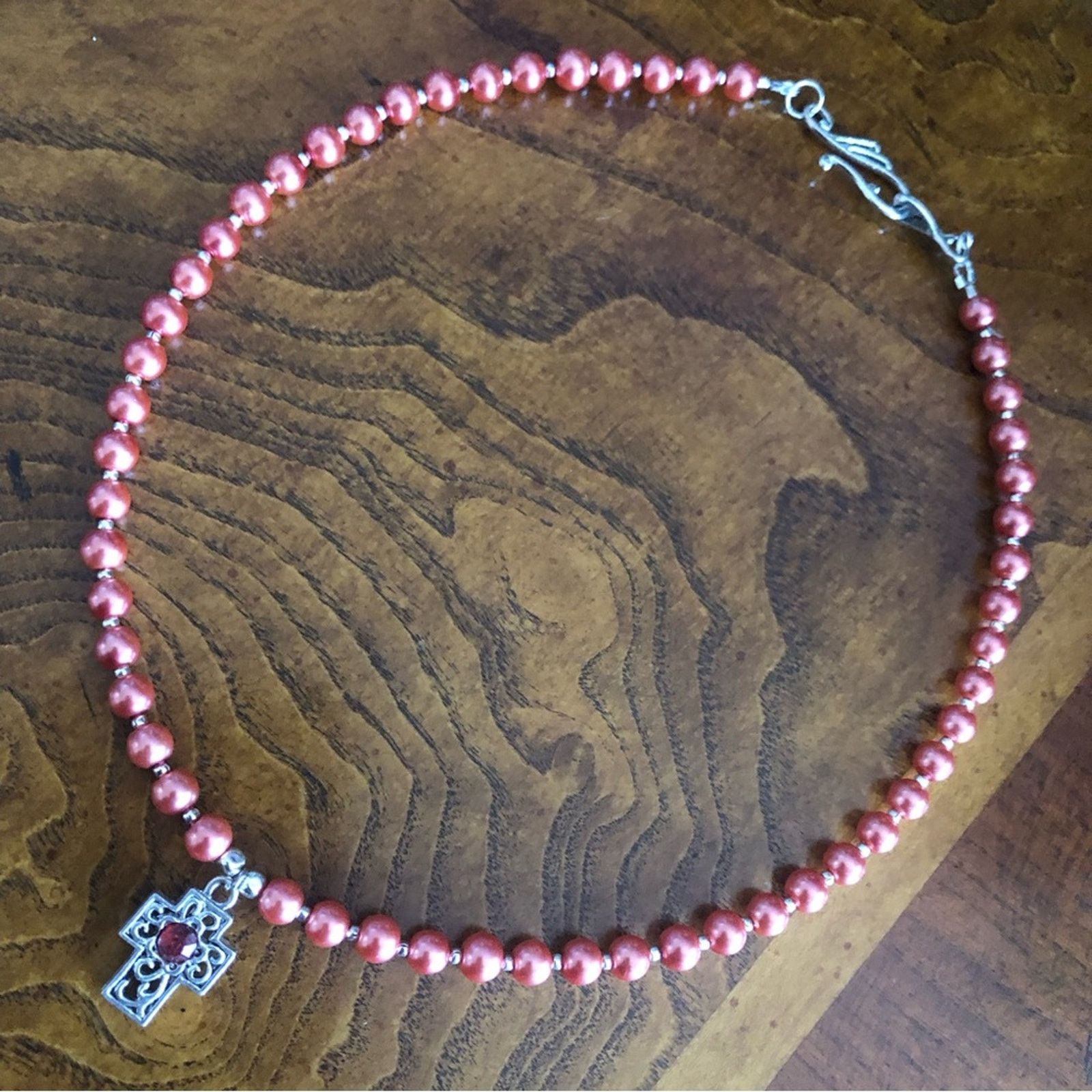 Handmade Handcrafted repurpose antique rose cross Pearl necklace Size ONE SIZE - 9 Thumbnail