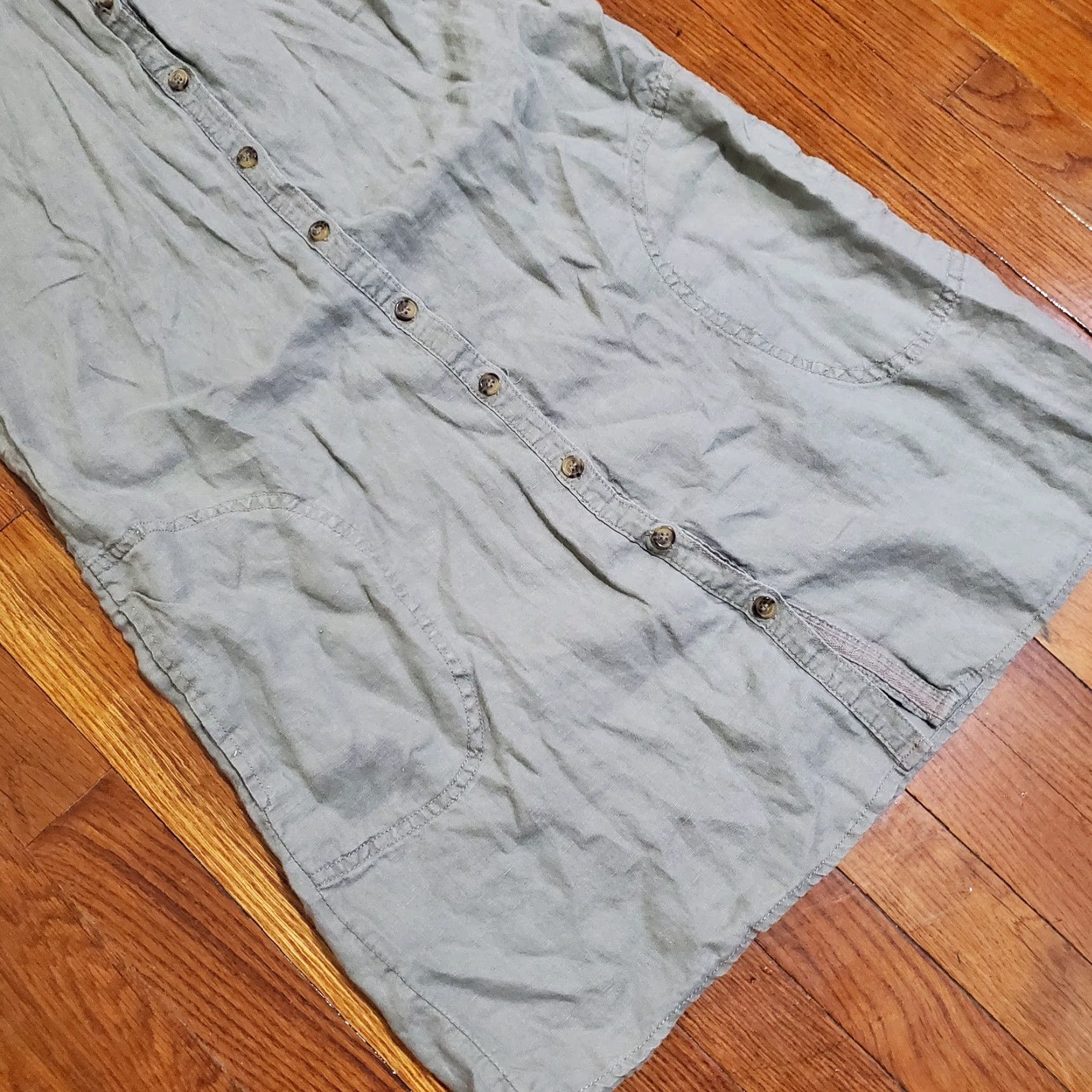 Vintage VINTAGE Adrienne Vittadini Linen Dress Womens Green Button Down Midi Coastal Med Size M / US 6-8 / IT 42-44 - 2 Thumbnail