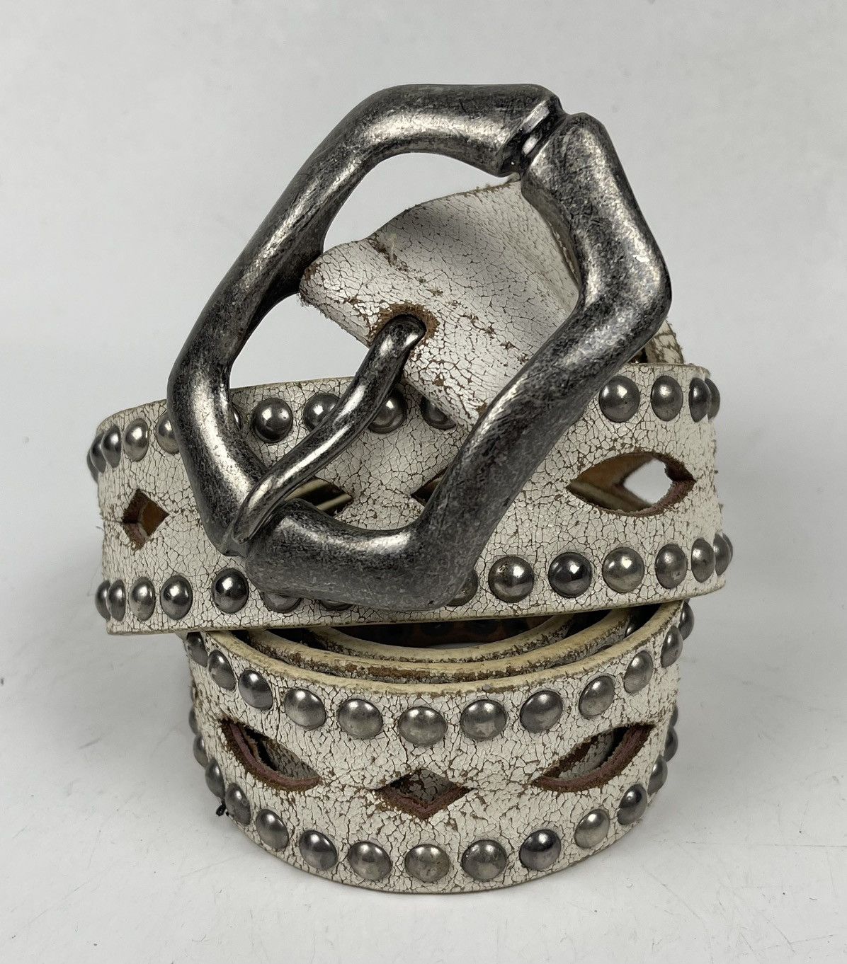 Japanese Brand distressed studded leather belt tc33 Size 42 - 1 Thumbnail