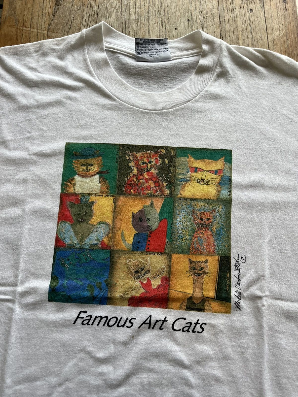Vintage Vintage Famous Art Cats 90’s by Amedeo Modigliani Tshirt Size US L / EU 52-54 / 3 - 3 Thumbnail