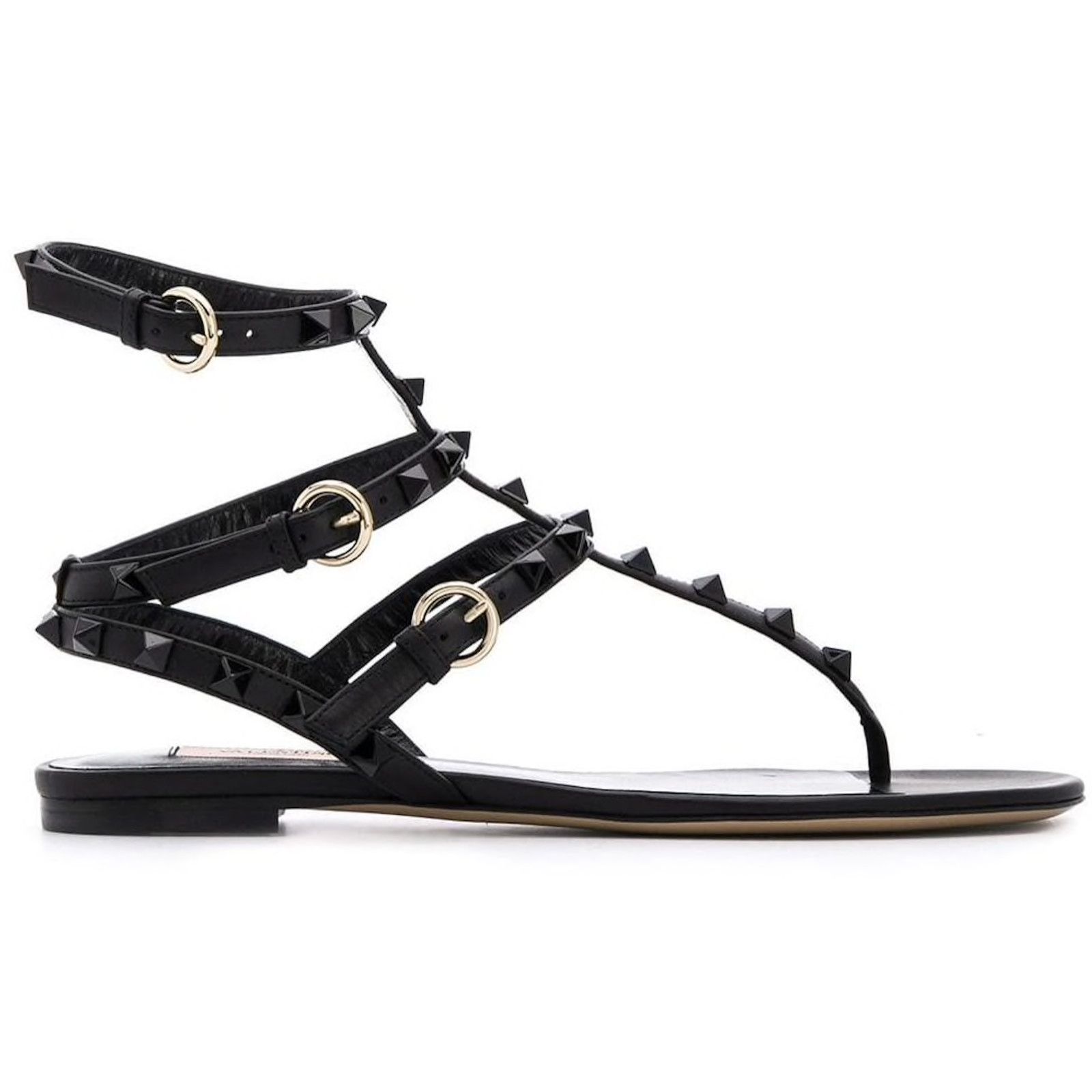 Valentino Valentino Rockstud So Black Leather Triple Ankle Strap Size US 5 / IT 35 - 1 Thumbnail