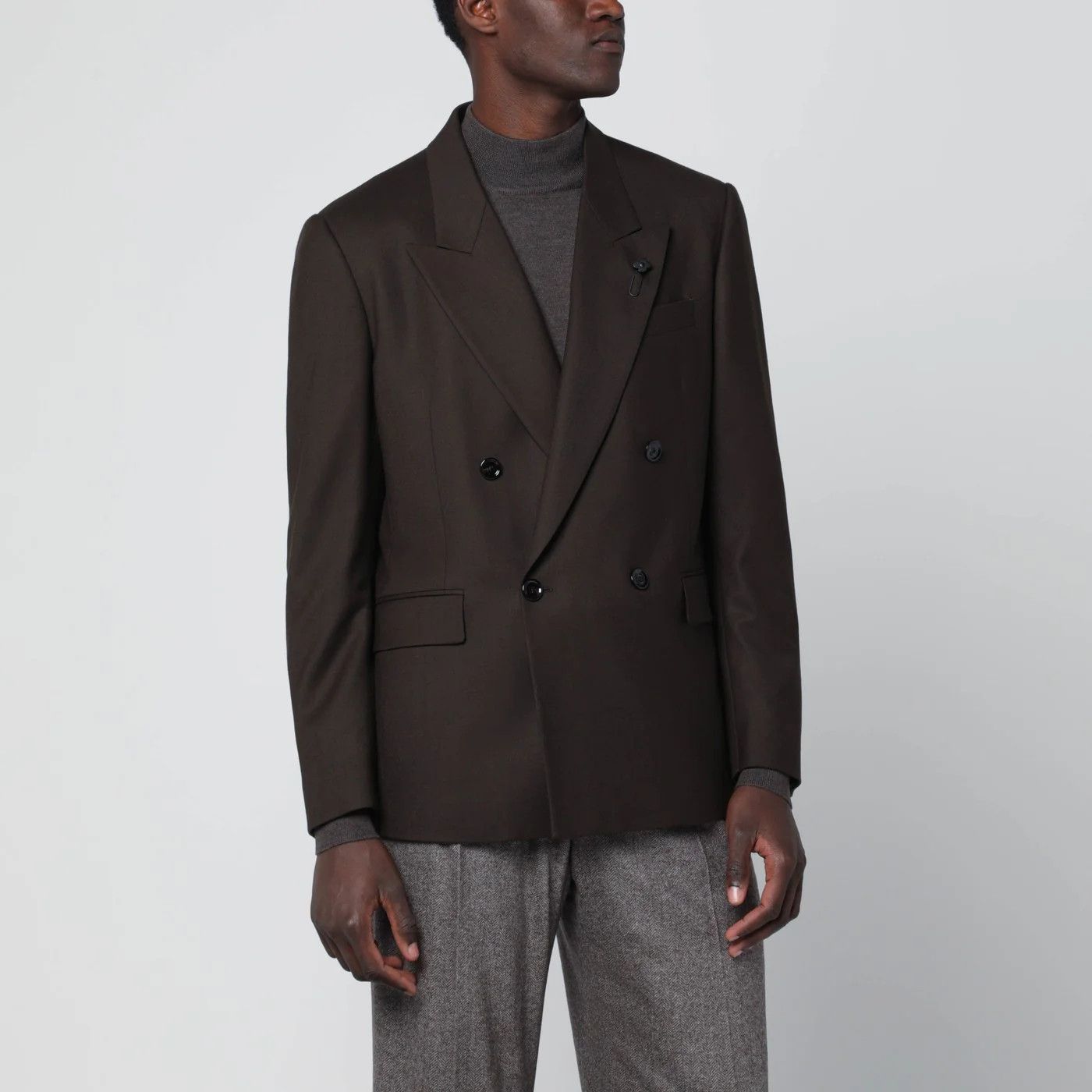Lardini o1d2blof0526 Double-breasted Wool Jacket in Brown Size US S / EU 44-46 / 1 - 1 Thumbnail