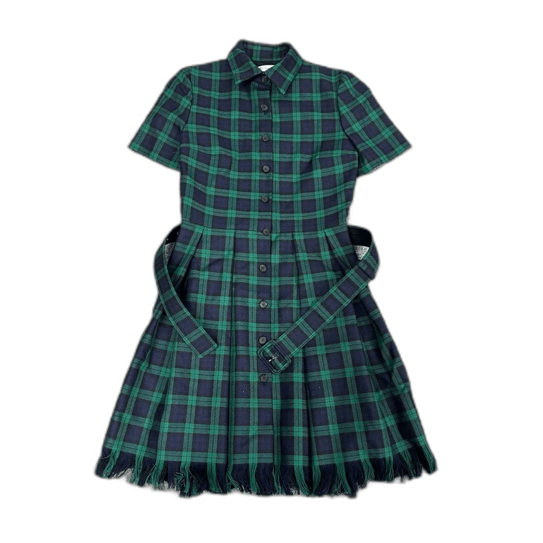 Dior Plaid Wool Silk Dress with Fringe