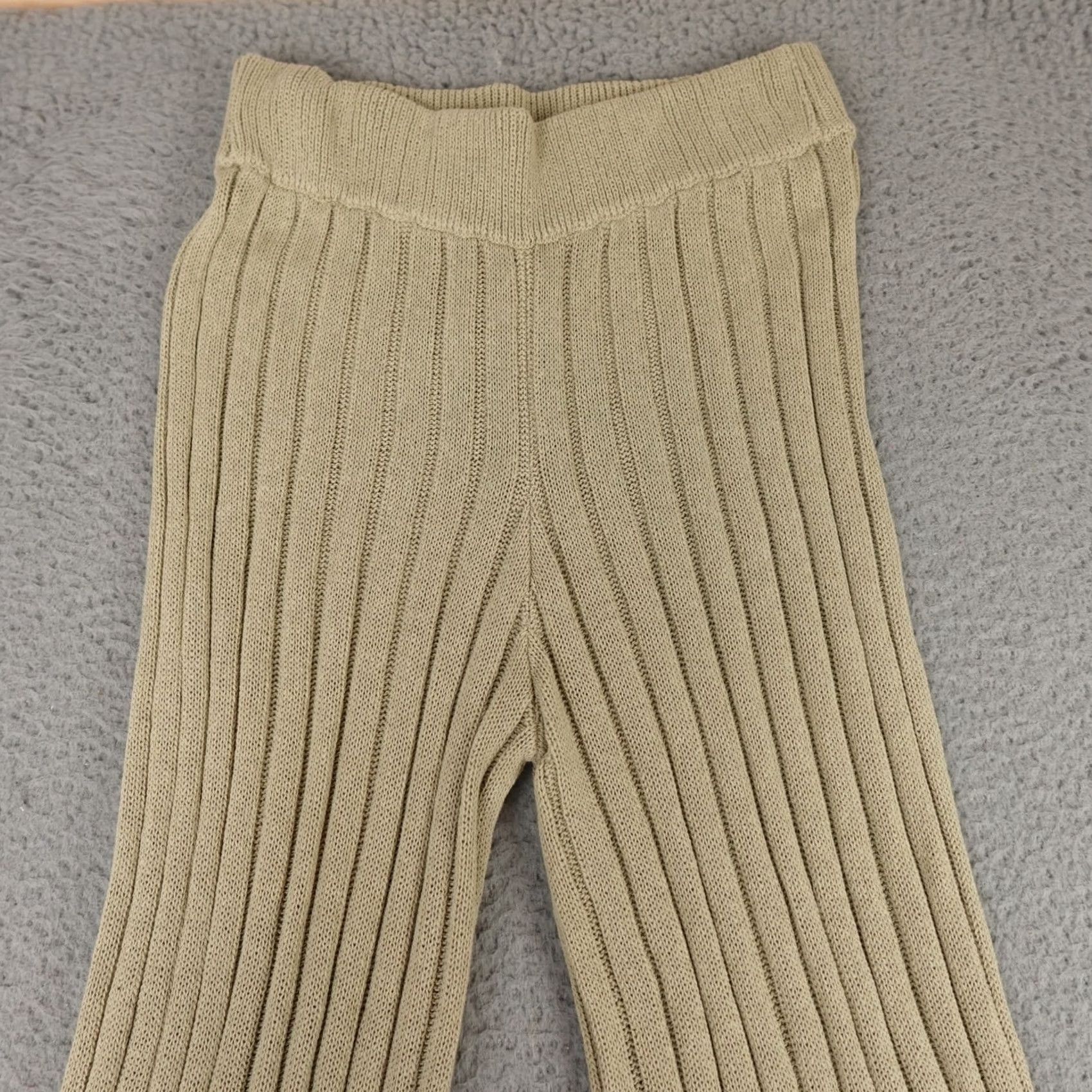Free People Free People Beach Pants Womens Medium Green Ribbed Flare High Rise Casual Boho Size 32" / US 10 / IT 46 - 3 Thumbnail