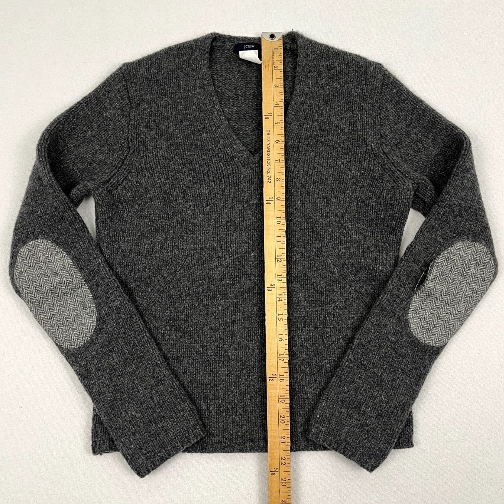J.Crew VINTAGE J Crew Lambs Wool Sweater Womens S Gray Herringbone Elbow Patch Academia Preppy Size S / US 4 / IT 40 - 3 Thumbnail