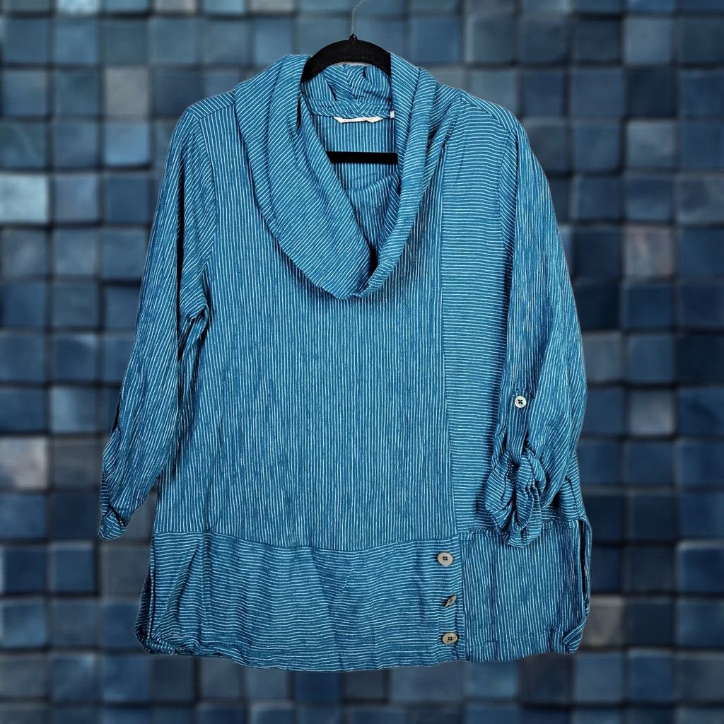 Soft Surroundings Soft Surroundings Blouse Women's Teal Blue White Stripe Crowl Neck Top XL Multicolor Striped Casual Pullover Long Sleeve Round Neck Shirt Ladies XS? Size XL / US 12-14 / IT 48-50 - 1 Thumbnail