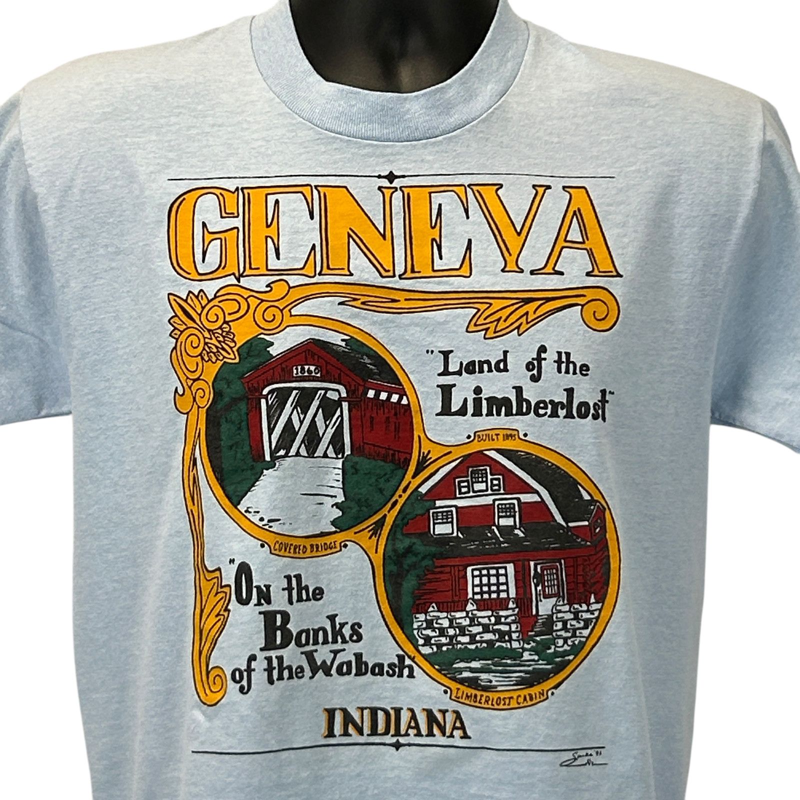 Fruit Of The Loom Vintage 90s Geneva Indiana T Shirt Limberlost Wabash Blue S Size US S / EU 44-46 / 1 - 1 Thumbnail