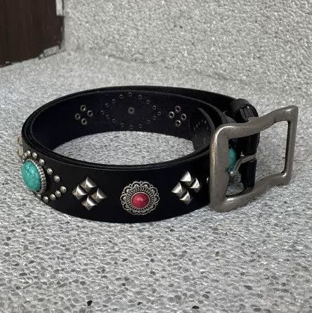 Japanese Brand × Vintage Retro punk design gemstone beaded leather buckle belt Size ONE SIZE - 2 Thumbnail