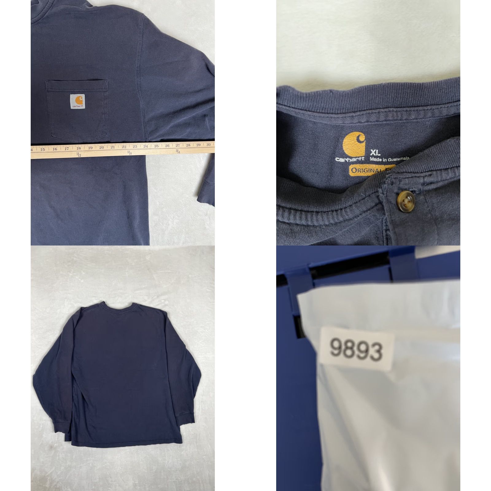 Carhartt Carhartt Men's Long Sleeve Henley Shirt XL Blue Sun Faded Grunge Pockets Knit Cotton Regular Vintage No N/A Size US XL / EU 56 / 4 - 8 Thumbnail