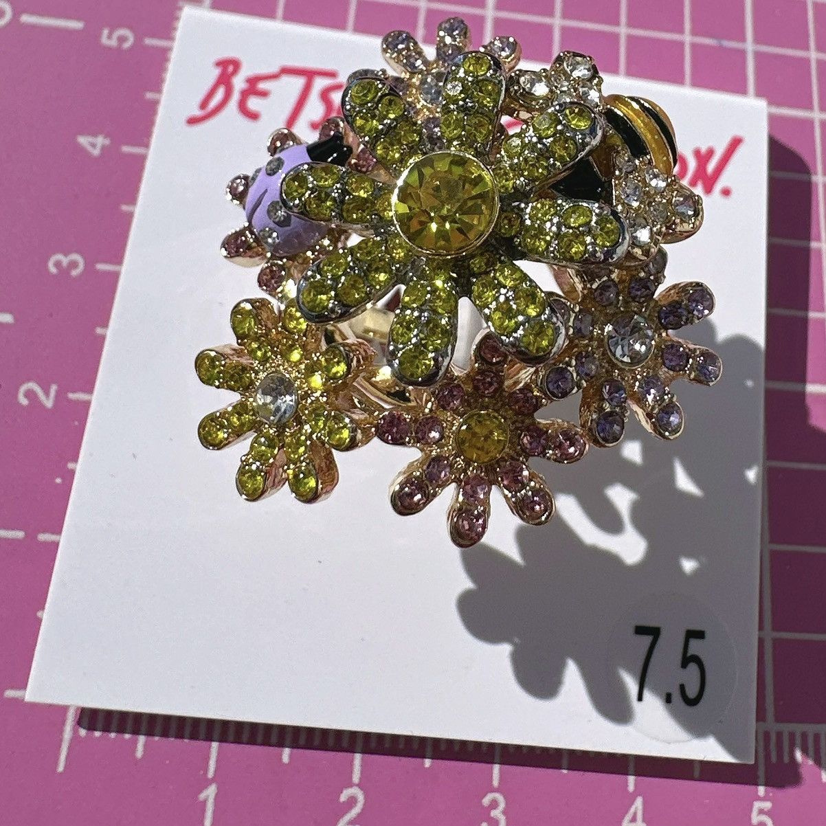 Betsey Johnson Betsey Johnson crystal paved yellow pink white flowers Size ONE SIZE - 9 Thumbnail