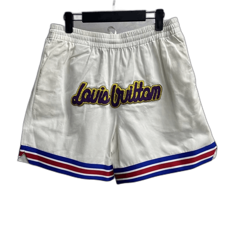louis vuitton White logo print striped leather basketball pants