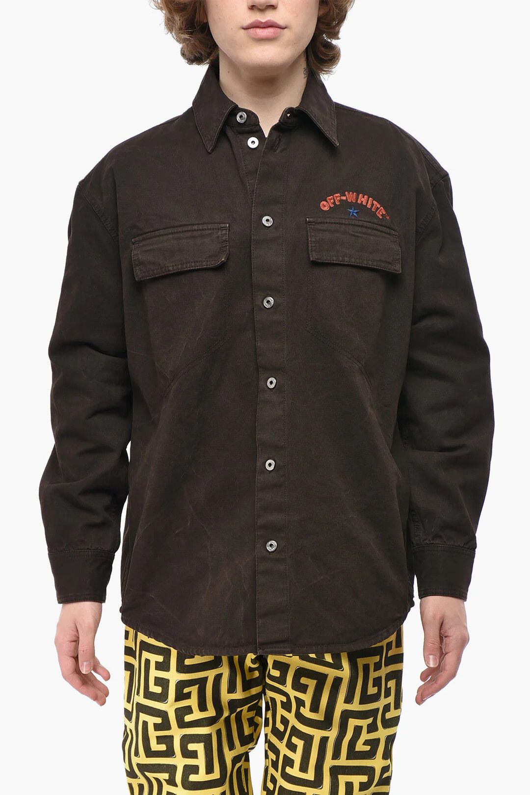 Off-White og1mm0526 Cotton Sahariana Overshirt in Brown Size US XS / EU 42 / 0 - 1 Thumbnail