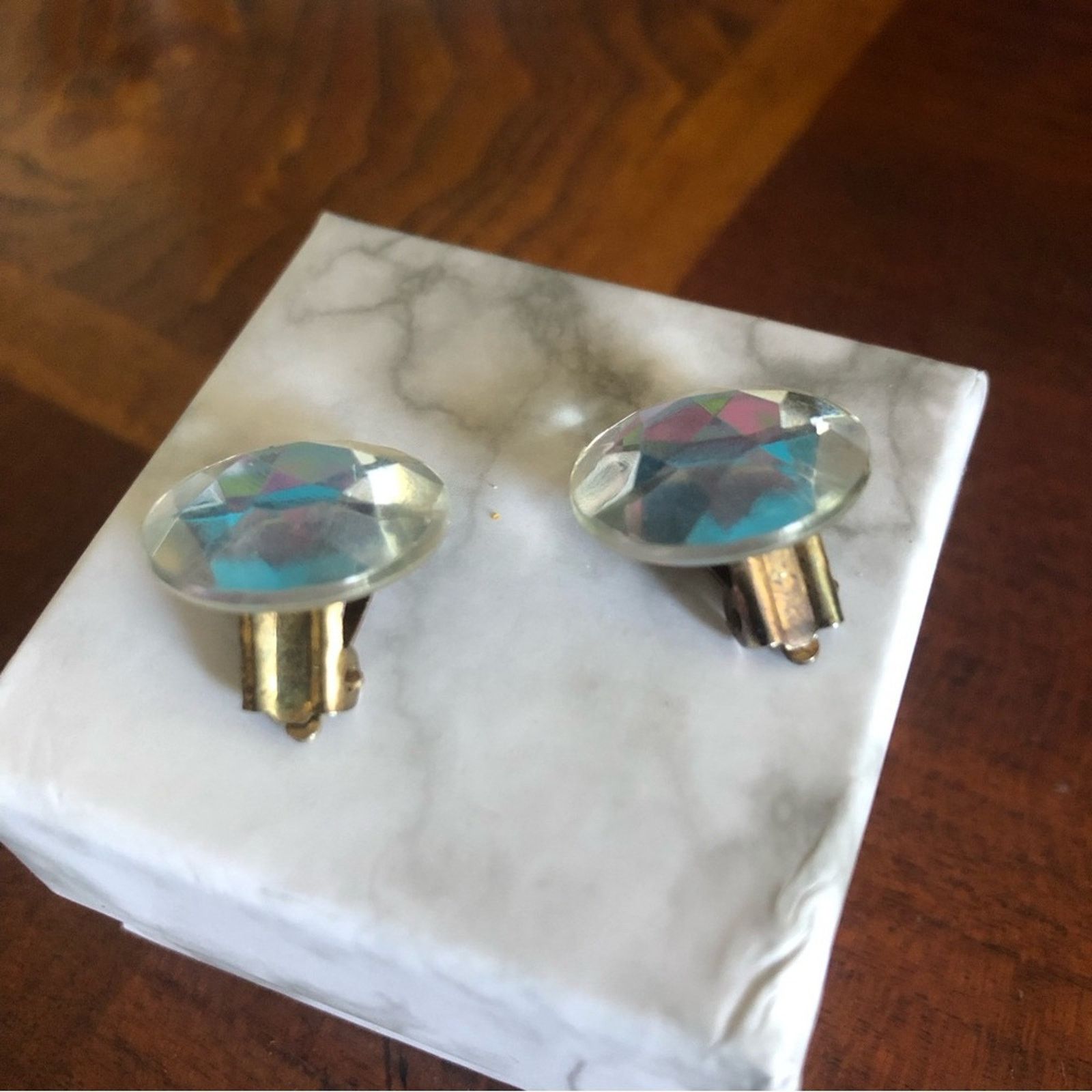 Vintage Vintage 70s faceted clear glass stone clip on earrings Size ONE SIZE - 3 Thumbnail