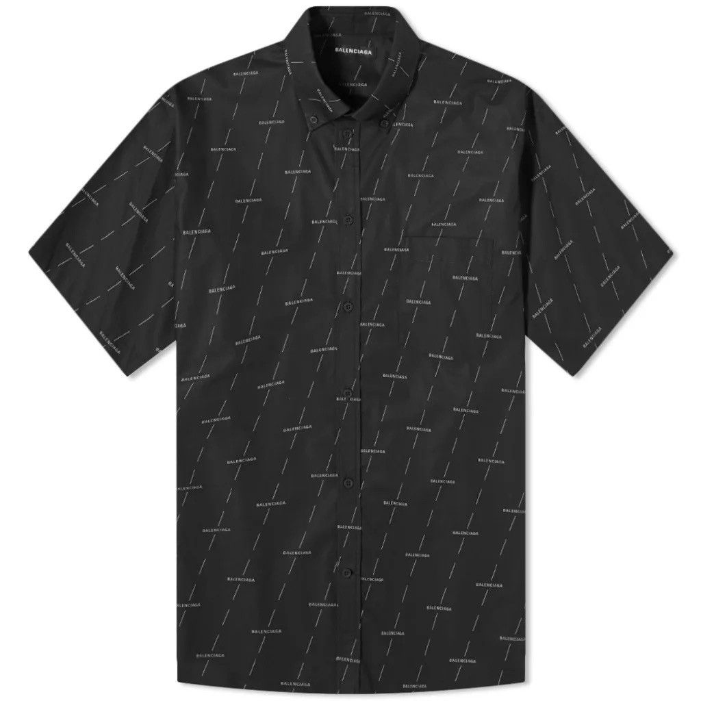 Balenciaga All Over Logo Short Sleeve Shirt Grailed