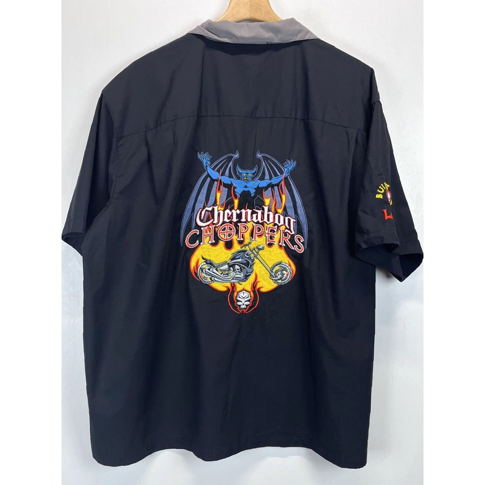 Disney VINTAGE Disney Chernabog Choppers Button-Up Shirt XXL Black & Gray 90s Retro Rockabilly Mens Size US XXL / EU 58 / 5 - 2 Thumbnail
