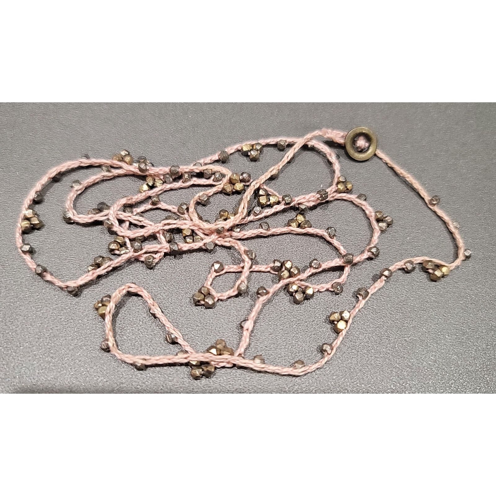 Other Pink Braided Gold / Brass Small Beads 16" Necklace Delicate Size ONE SIZE - 2 Thumbnail