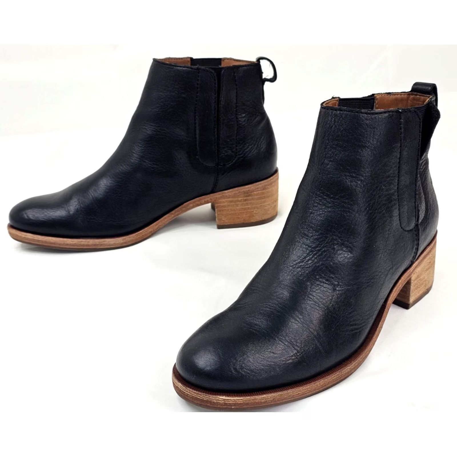 Vintage Kork-Ease Mindo Boots Womens 7 M Black Leather Pull On Ankle Heel 1.75" Block Bootie Size US 7 / IT 37 - 6 Thumbnail