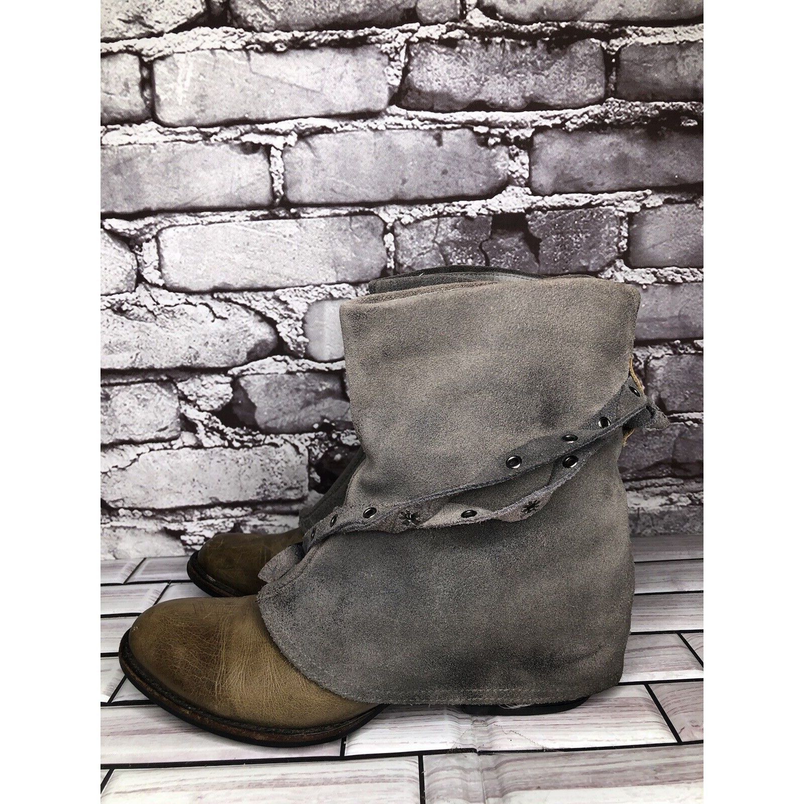 Other Antelope Gray Suede Taupe Leather Dress Casual Heel Boots Wo Size US 6.5 / IT 36.5 - 14 Thumbnail
