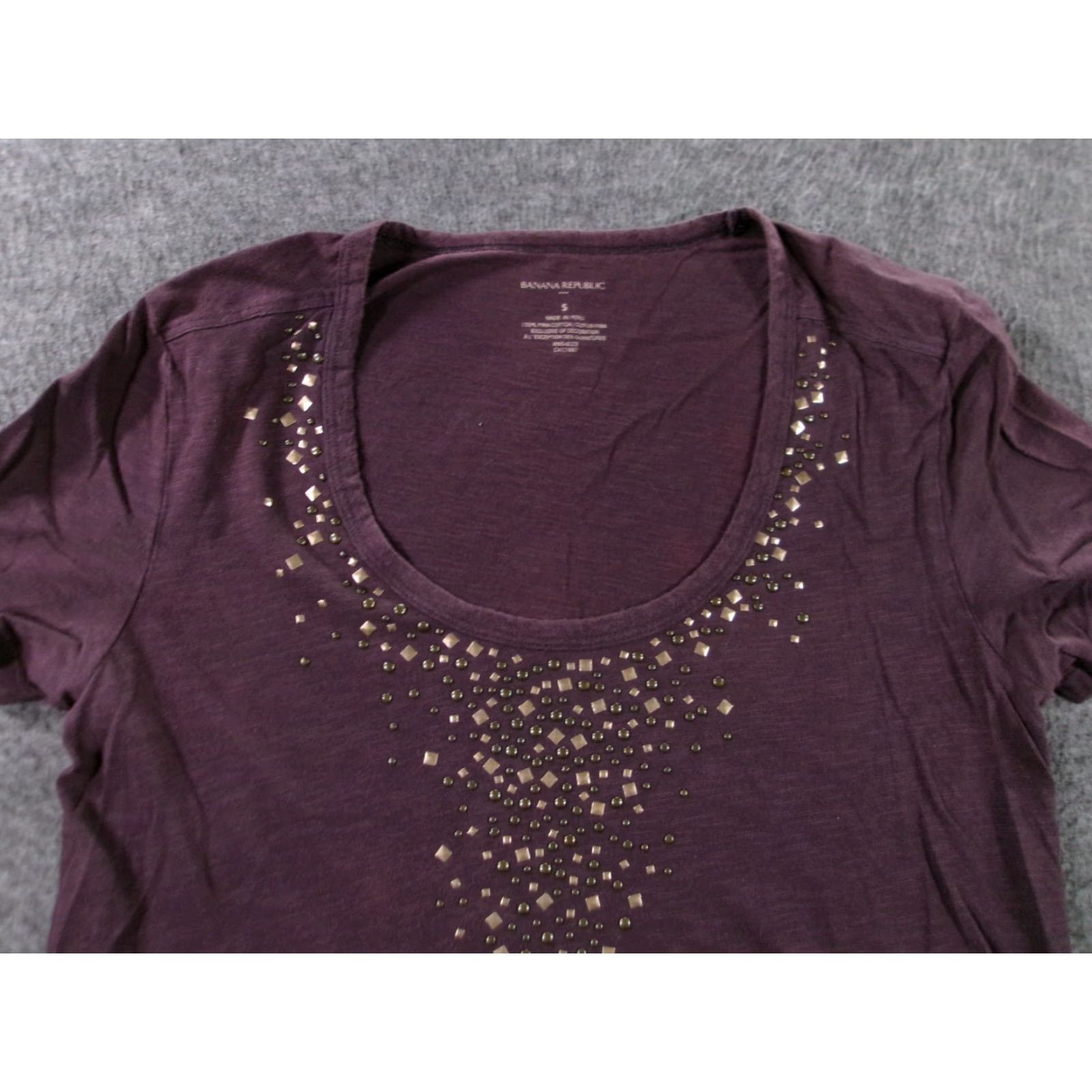 Banana Republic Banana Republic Top Women Small Purple Studded Pima Cotton Short Sleeve Scoop Neck Casual T-Shirt Size S / US 4 / IT 40 - 2 Thumbnail