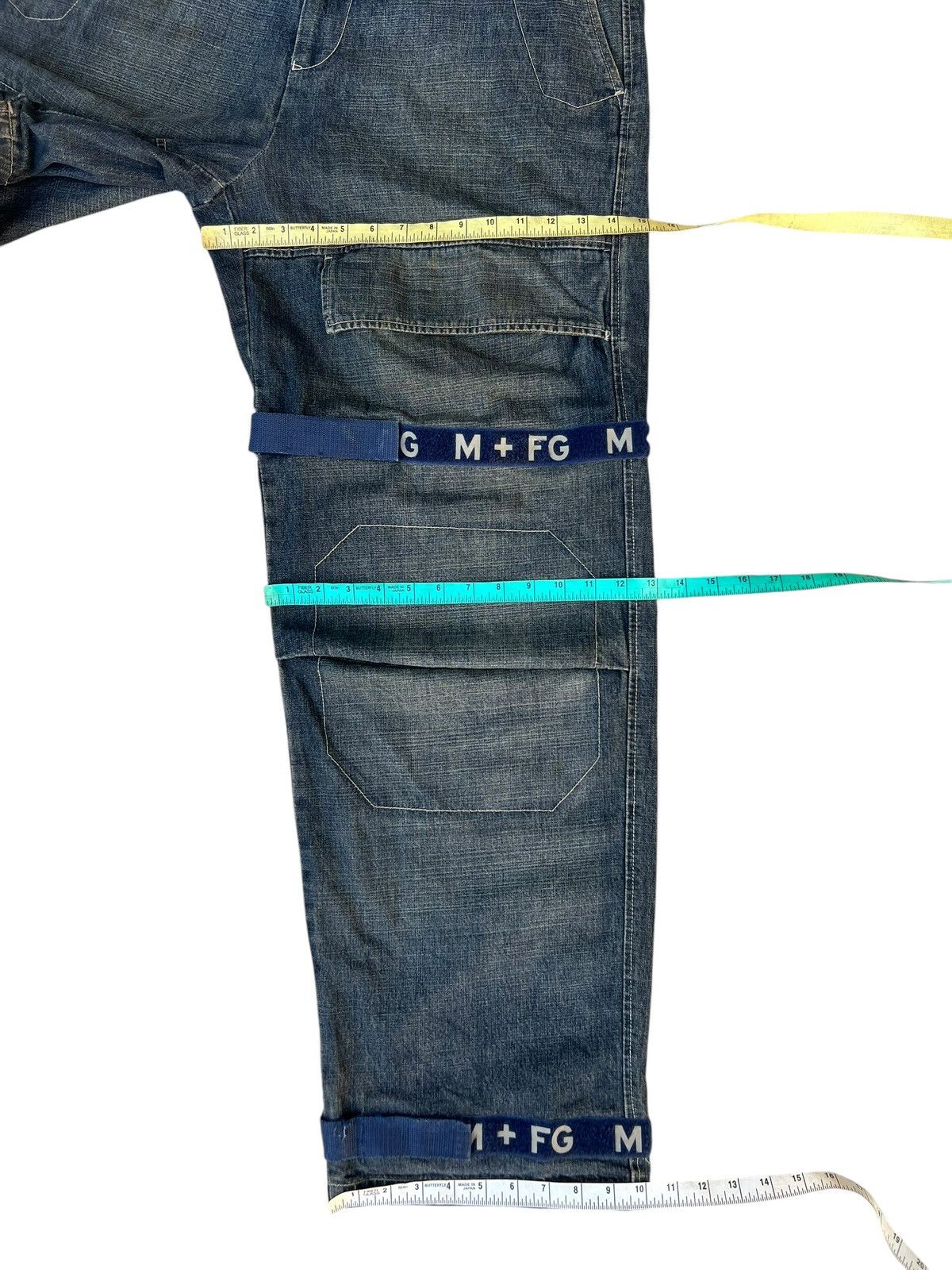 Marithe + Francois Girbaud 90s MFG Dirty Mud Stains Denim Blue Strap Bondage Jeans Size US 36 / EU 52 - 5 Thumbnail
