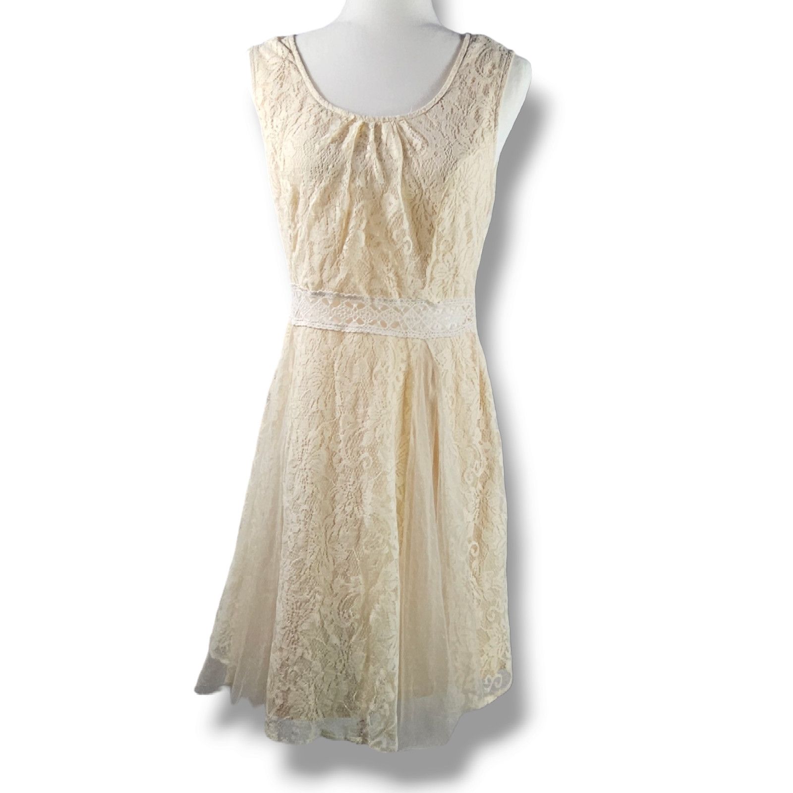 Other EUC Altar'd State Mixed Lace A-Line Dress Sz. L Champagne Size L / US 10 / IT 46 - 4 Thumbnail
