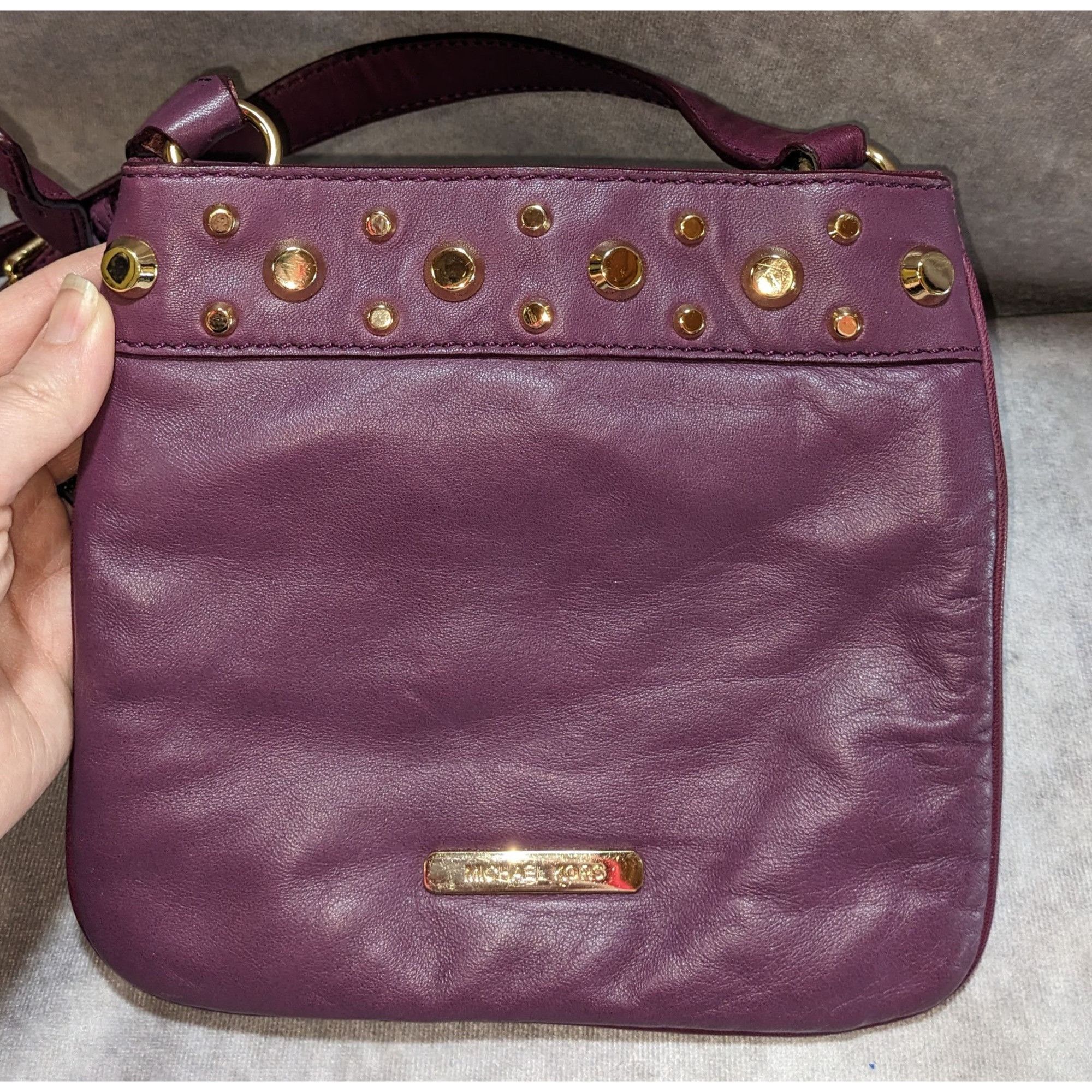 Michael Kors Michael Kors Purple Leather Crossbody Bag With Gold Stud Acc Size ONE SIZE - 1 Thumbnail