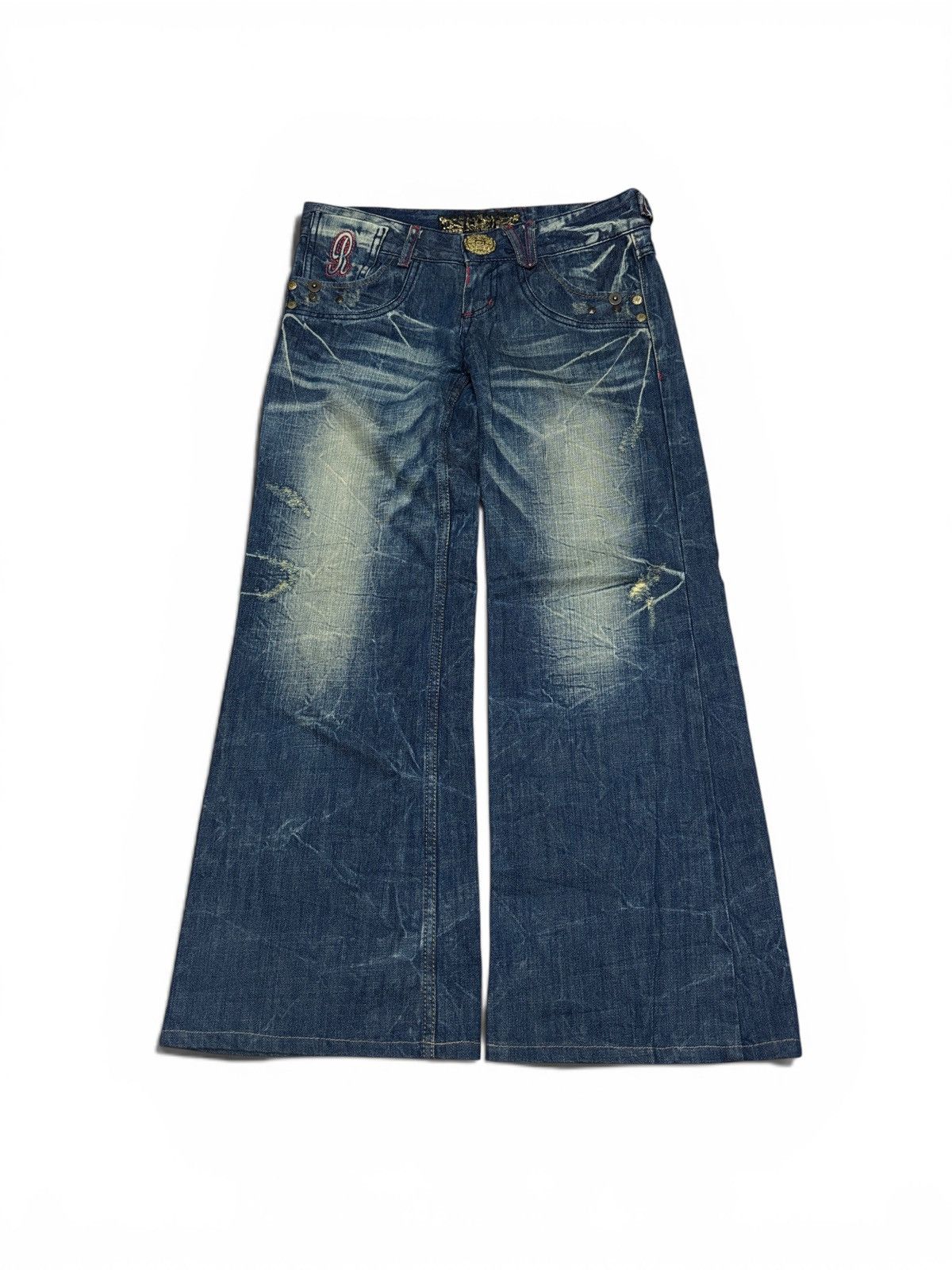 Japanese Brand Riobera Jeans Wide Flare Denim Jeans Size 31" - 2 Thumbnail