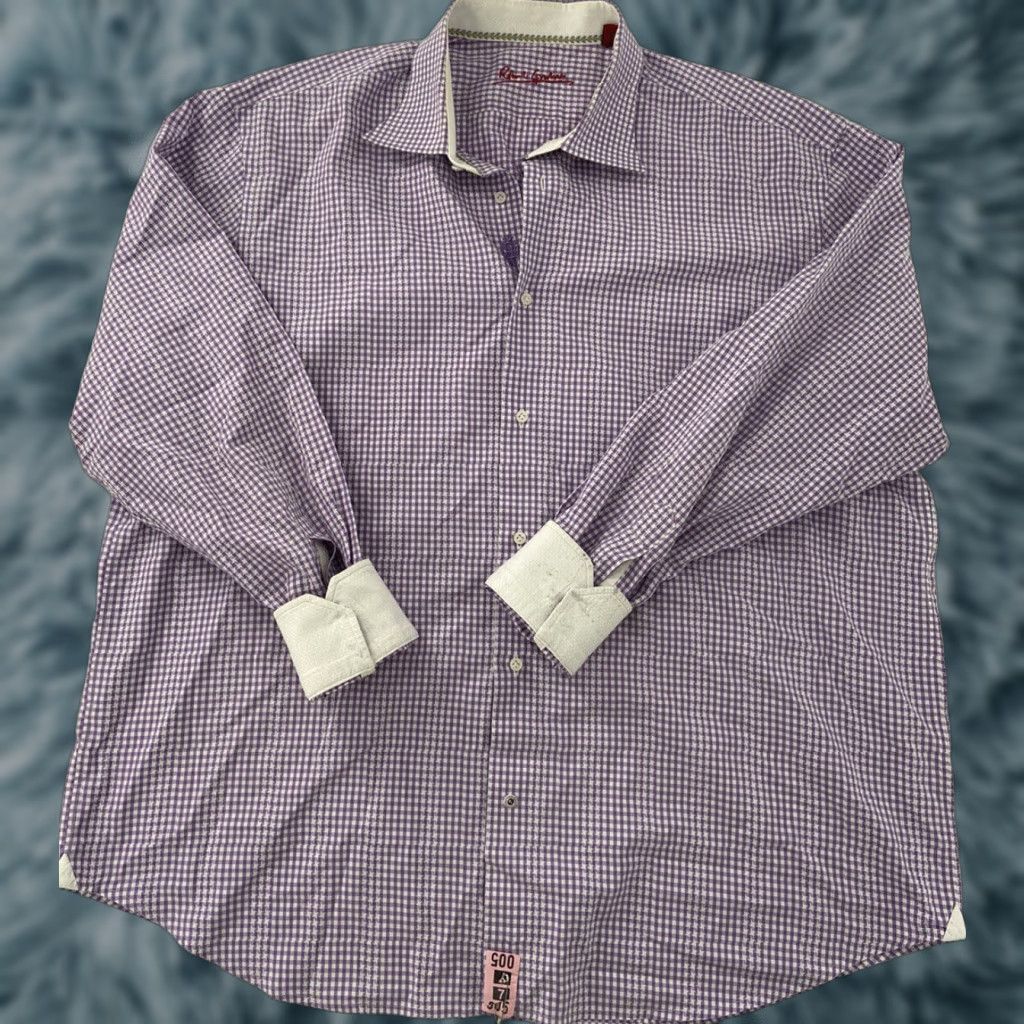 Robert Graham VINTAGE Robert Graham Shirt Adult XL Purple Check Long Sleeve Button-Up Flip Cuff Men's XL Purple Checkered 90s/Designer Mens Size US XL / EU 56 / 4 - 1 Thumbnail