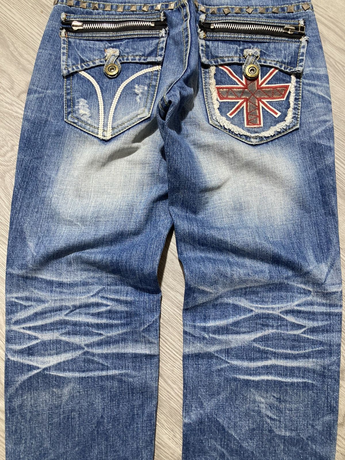 If Six Was Nine 2000s Lolita Y2k Studded Faded 3/4 Jeans Pants Lgb Punk Size US 32 / EU 48 - 6 Thumbnail