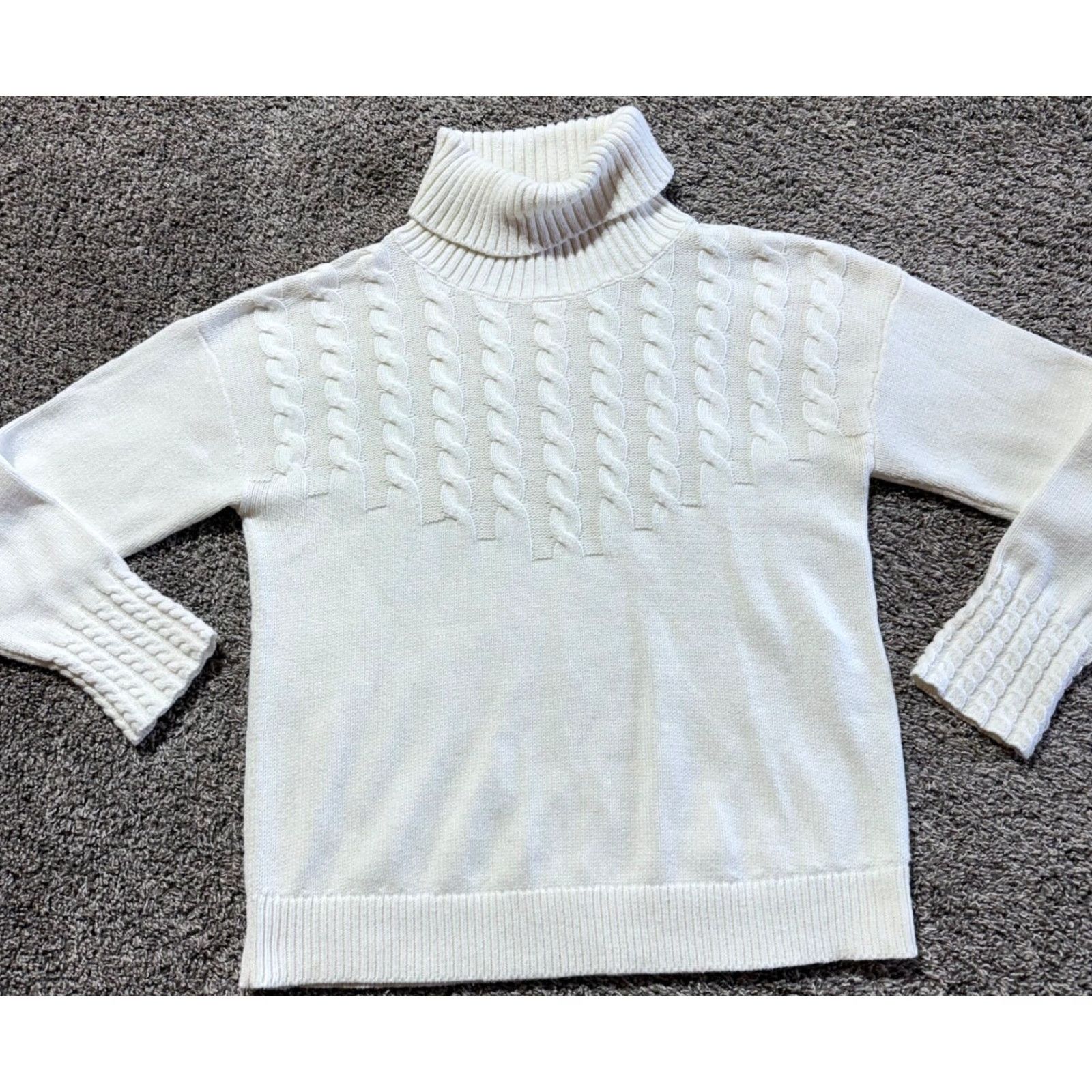 Vintage Sundance Womens Sweater Long Sleeve Size Medium Knit White Turtleneck Pullover Knits Women M White 90s? Size M / US 6-8 / IT 42-44 - 2 Thumbnail