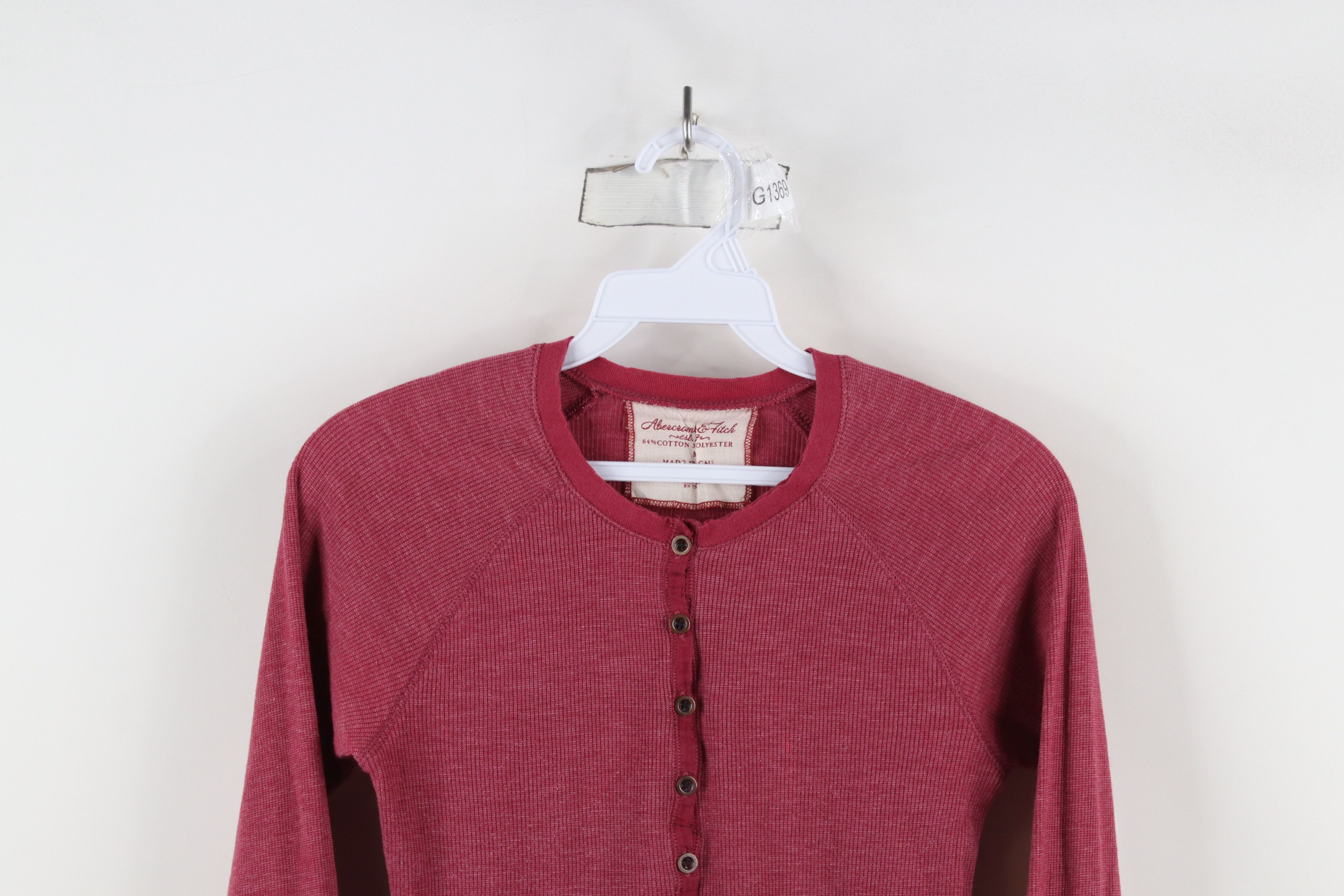 Abercrombie & Fitch × Vintage Vintage 90s Y2K Abercrombie & Fitch Knit Henley T-Shirt Red Size M / US 6-8 / IT 42-44 - 2 Thumbnail