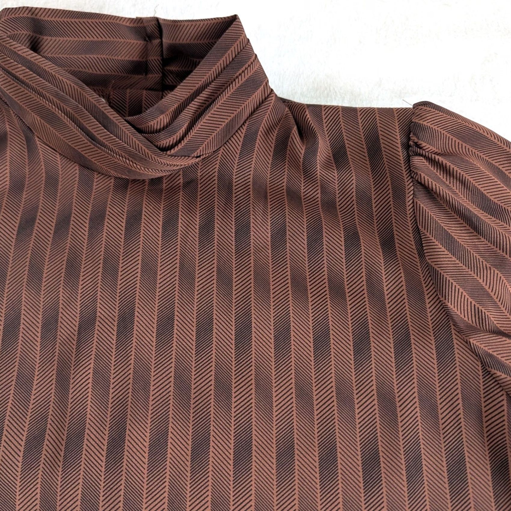 Vintage VINTAGE Jonathan Martin Blouse Striped Mock Neck Puff Sleeve Brown Womens Sz 9/10 Size M / US 6-8 / IT 42-44 - 3 Thumbnail