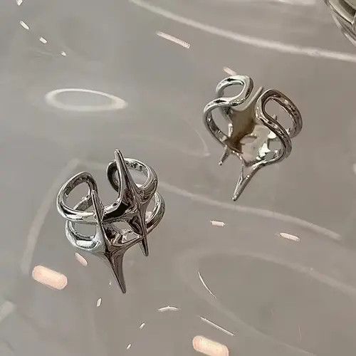 Handmade × Jewelry Abstract Star Ring Silver Slime Modern Punk Art Psychedelic Size ONE SIZE - 2 Thumbnail