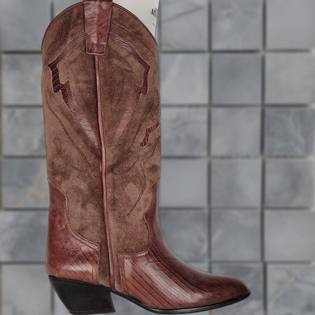 Vintage VINTAGE Unbranded Women's Western Boots Toe Cap Brown Suede Leather 6.5 Pointed Toe Casual Women’s Shoes Block Heel Shoes Size ONE SIZE - 1 Thumbnail