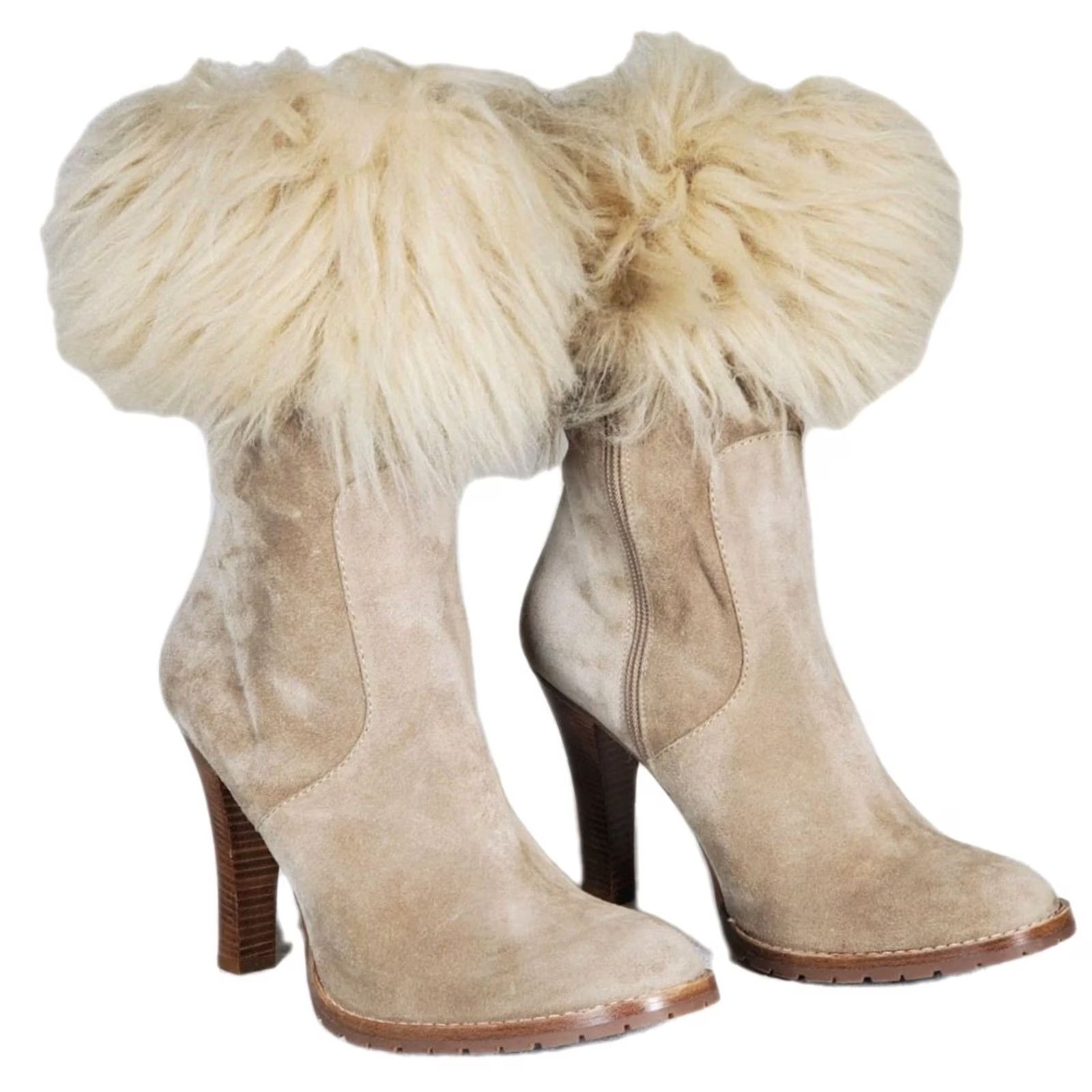 Marc Jacobs Marc Jacobs Beige Suede Fur Trimmed High Heeled Ankle Booties Women's US 11 Boots Size US 11 / IT 41 - 2 Thumbnail