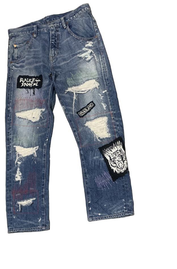 If Six Was Nine Vintage RNA SLANG Punk Jeans Distressed Style Size US 32 / EU 48 - 3 Thumbnail