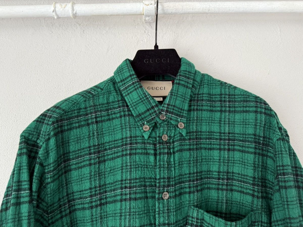 Gucci Green Wool Flannel Shirt with Embroidered Rocking Horse Size US M / EU 48-50 / 2 - 2 Thumbnail