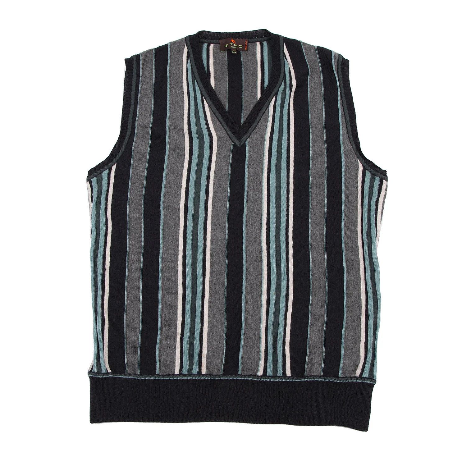 Etro Wool Stripe V-Neck Knit Vest in Gray and Navy XXL Size US XXS / EU 40 - 1 Thumbnail