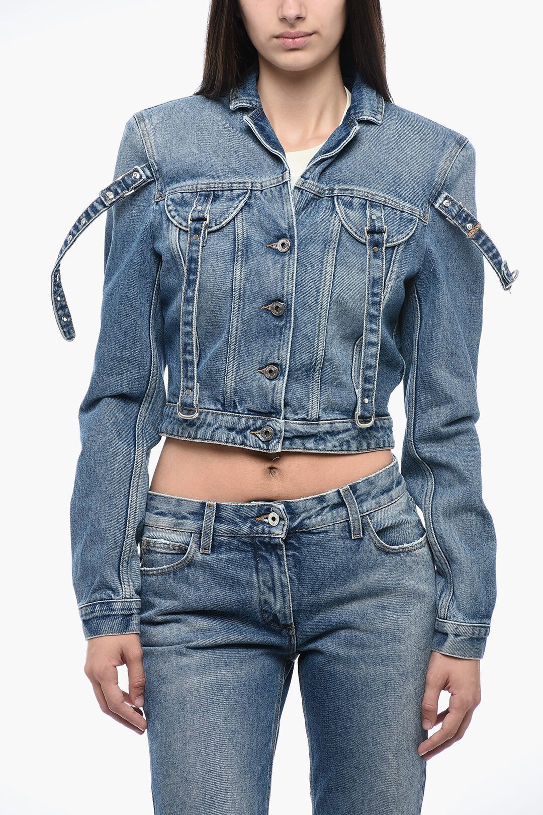 Off-White og1mm1125 Cropped Fit Denim Jacket in Blue Size M / US 6-8 / IT 42-44 - 1 Thumbnail