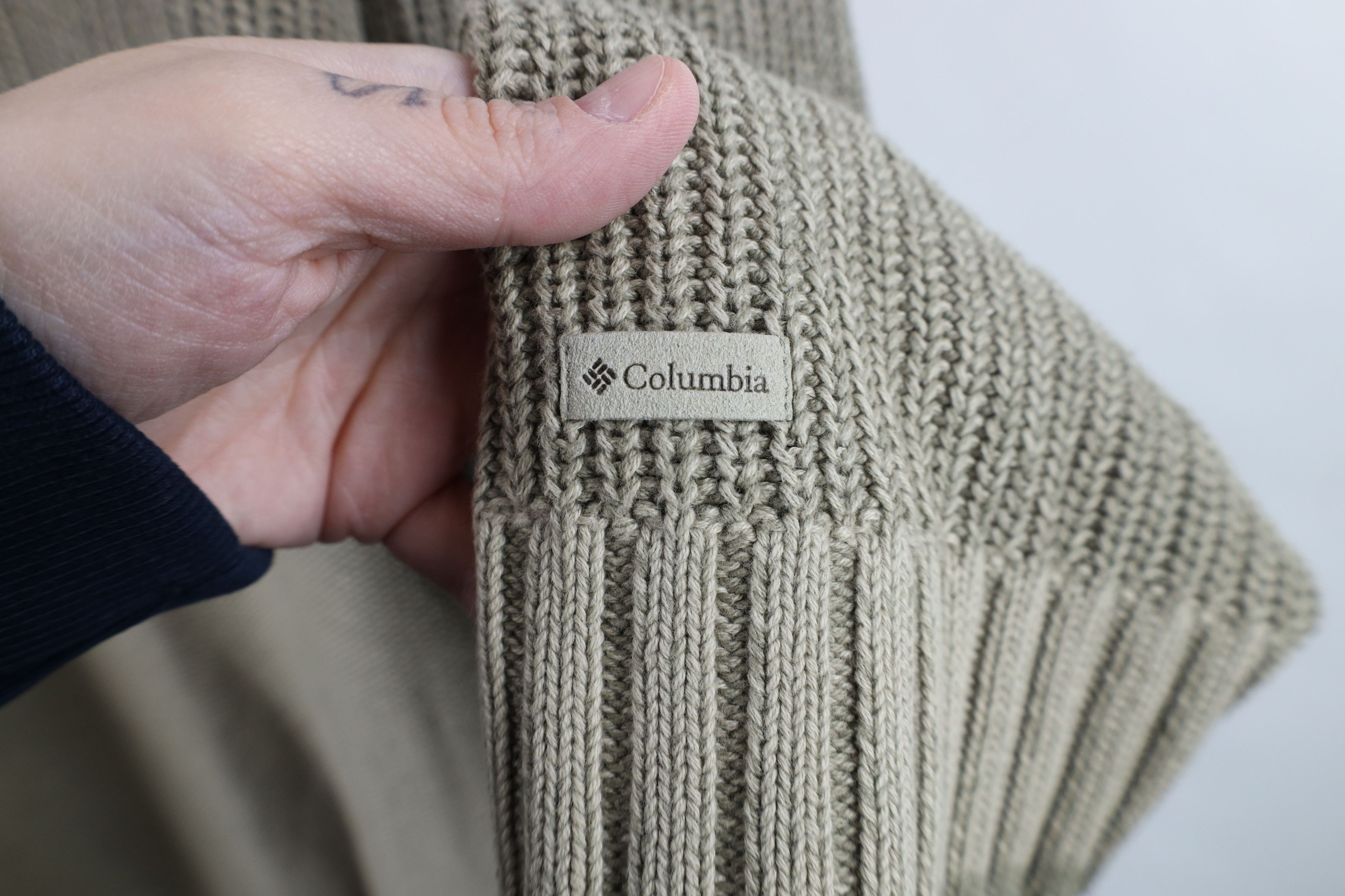 Columbia × Vintage Vintage 90s Columbia Fit Marled Ribbed Knit Sweater Beige Size US L / EU 52-54 / 3 - 4 Thumbnail