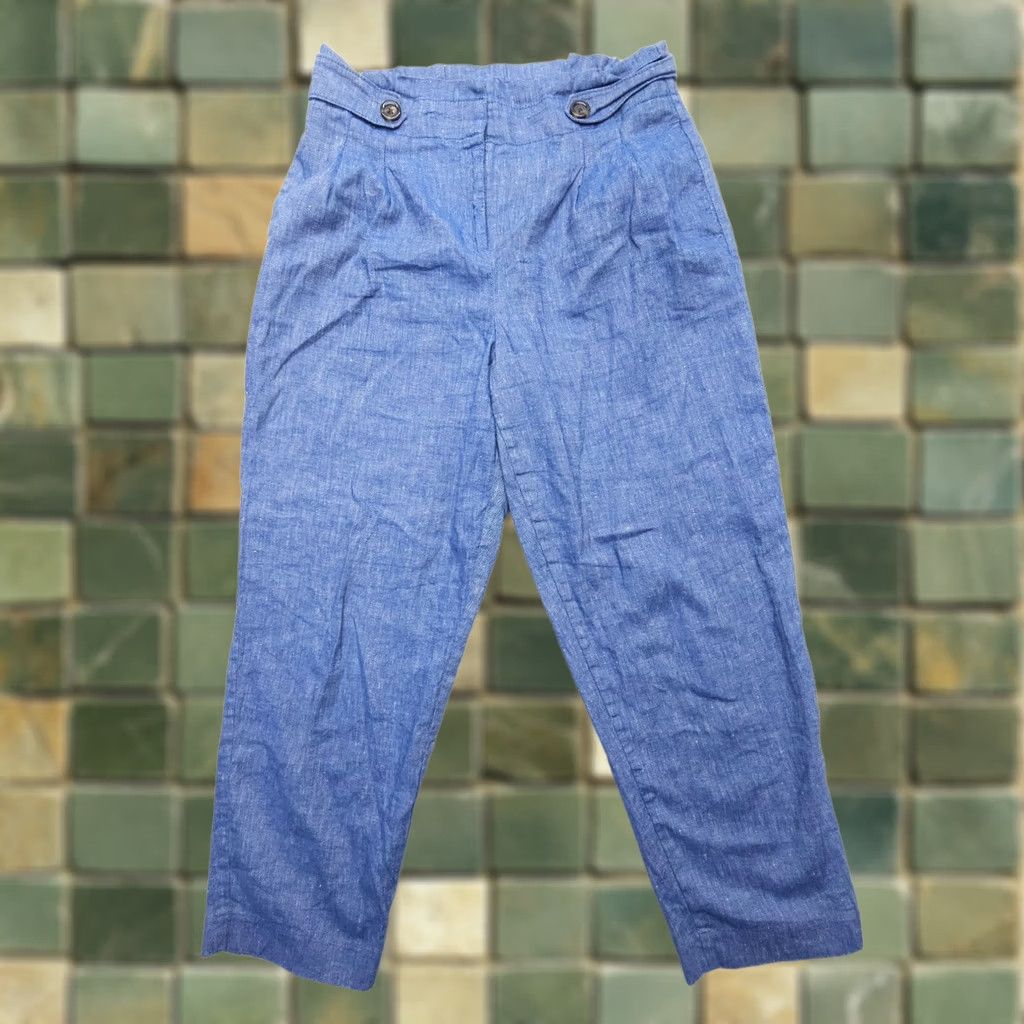 Ann Taylor Ann Taylor Linen Cotton High Rise Relaxed Taper Pants Size 8 Blue Coastal Pleat Size 30" / US 8 / IT 44 - 1 Thumbnail