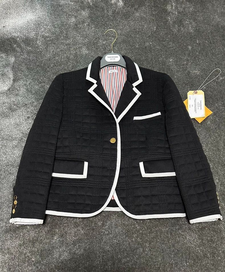 Thom Browne Thom Browne Blue and white feathered jacket with pockmarke Size L / US 10 / IT 46 - 1 Thumbnail
