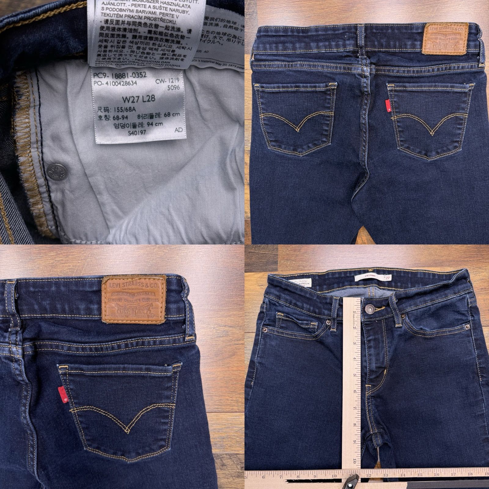 Levi's Levis 711 Skinny Premium Jeans Womens 27 Low Rise Stretch 27x28 Denim Blue 5-Pocket Design Slim Classic Jeans Mens Women Girls Size 27" / US 4 / IT 40 - 8 Thumbnail