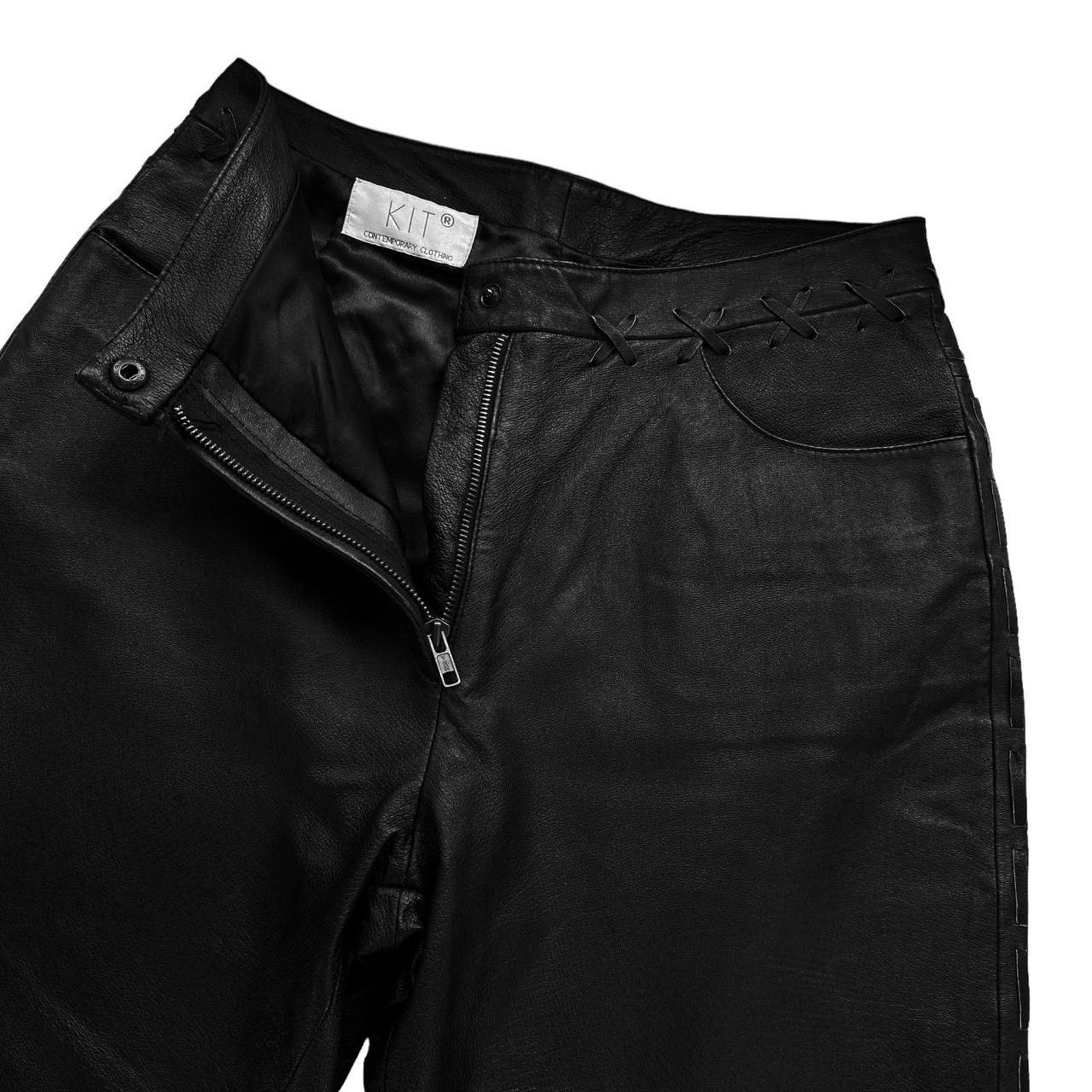 Other KIT Black High Waisted Biker Bootcut Leather Pants Trousers Size 30" / US 8 / IT 44 - 2 Thumbnail