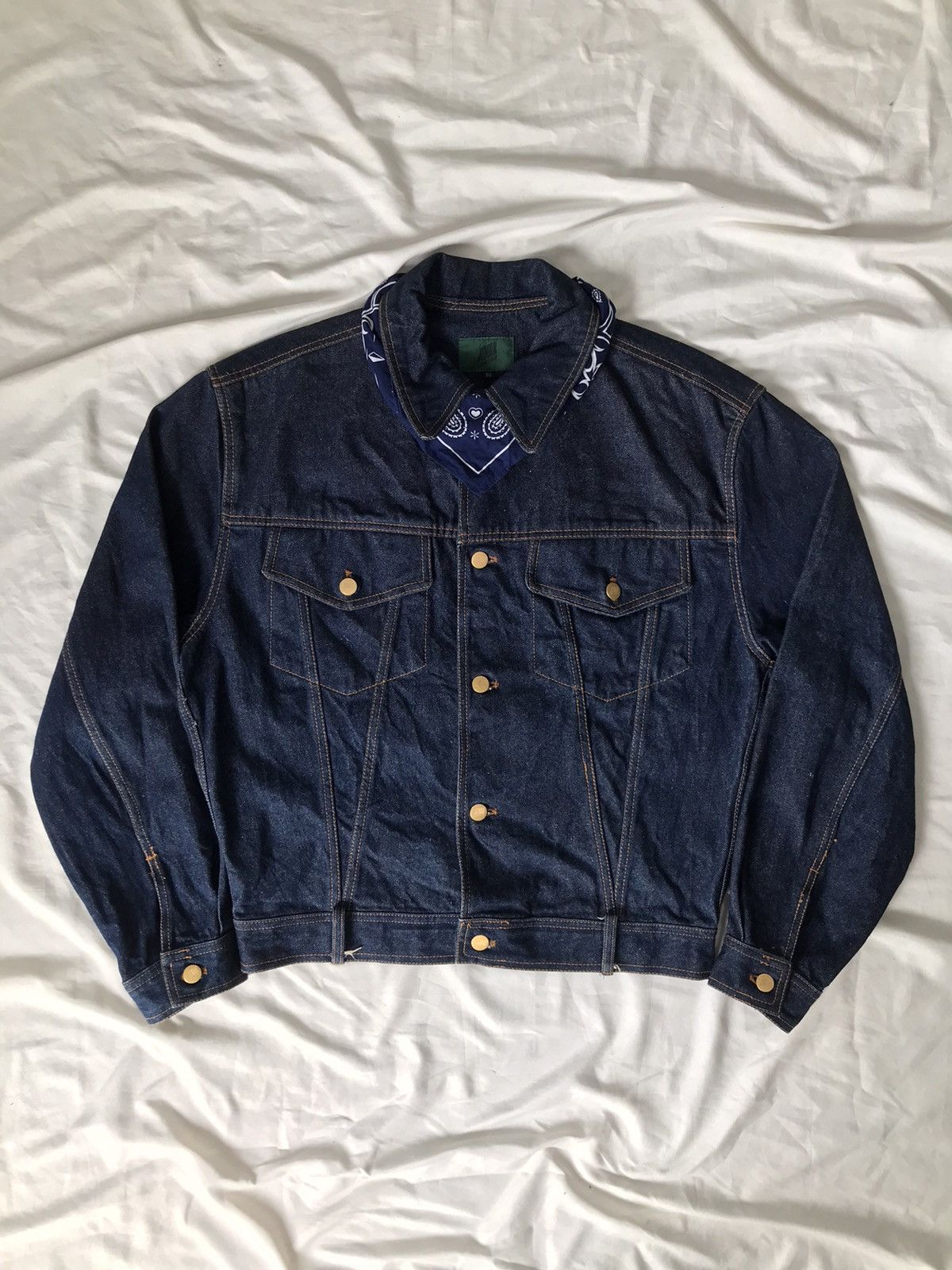 image of Jean Paul Gaultier Denim Jacket 1988 in Indigo Blue, Men's (Size Large)