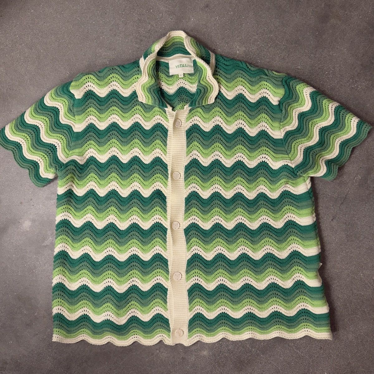 YITAI YITAI Green Wave Crochet Polo Cardigan L Size US L / EU 52-54 / 3 - 1 Thumbnail
