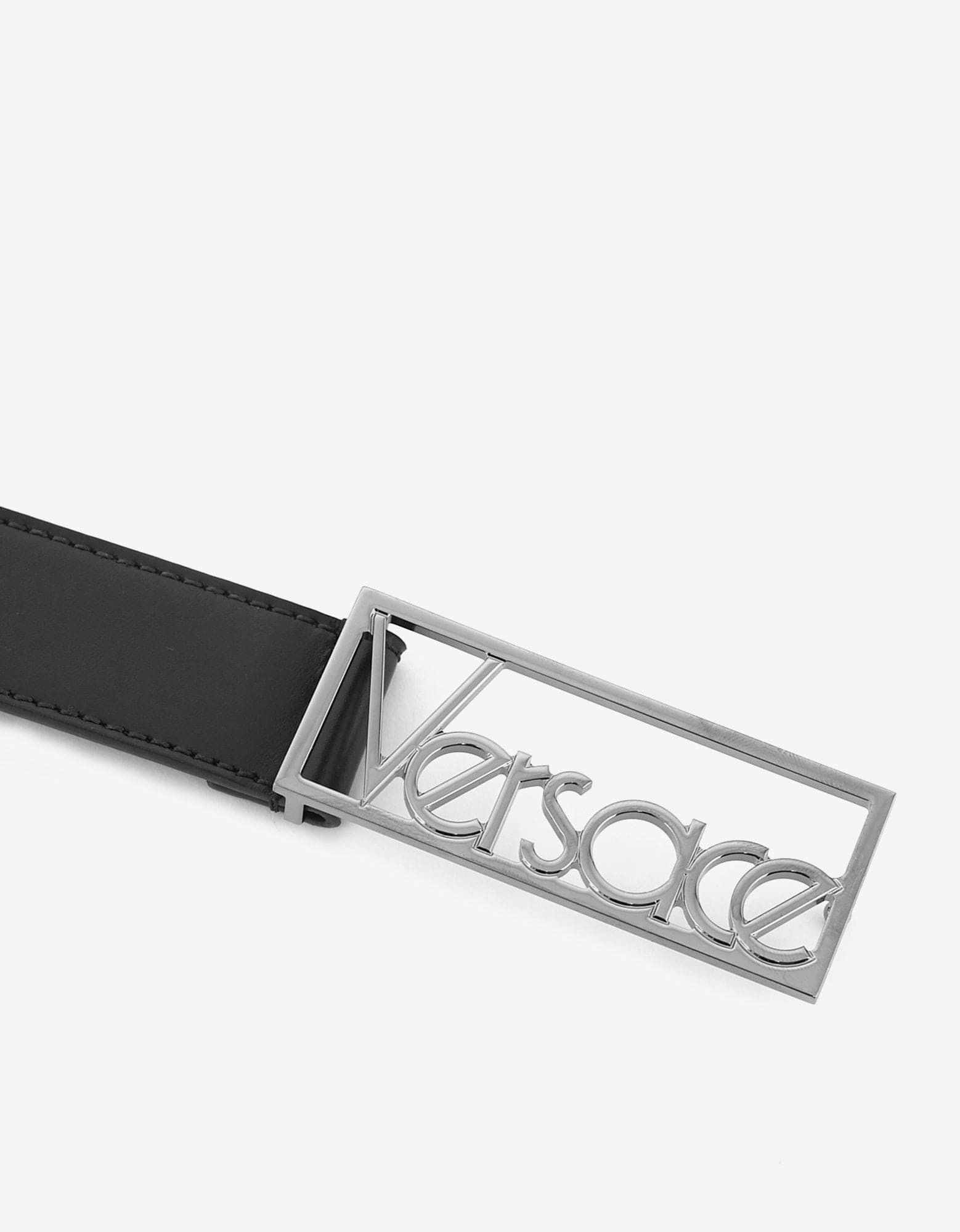 Versace Versace Black Leather Belt with Silver Vintage Logo Buckle Size 38 - 3 Thumbnail